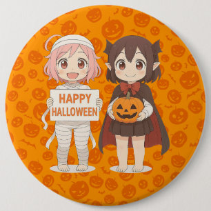 Cute anime mummy & vampire girls 6 inch round button