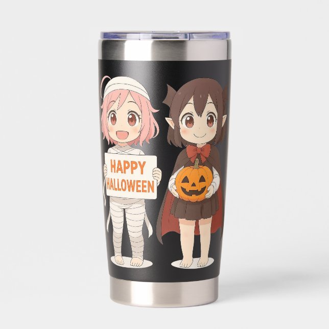 Cute anime mummy & vampire girls insulated tumbler (Front)