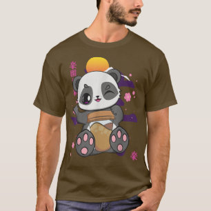 Cute Anime Panda And Kawaii Bear Drinking Coffee L T-Shirt