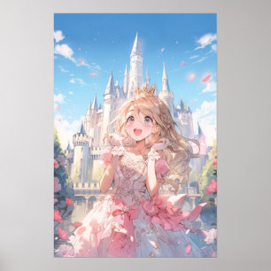 Cute Anime Princess in Fairytale Castle Poster