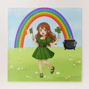 Cute anime redhead Saint Patrick's Day   Jigsaw Puzzle