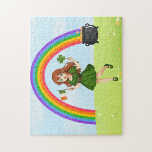 Cute anime redhead Saint Patrick's Day   Jigsaw Puzzle