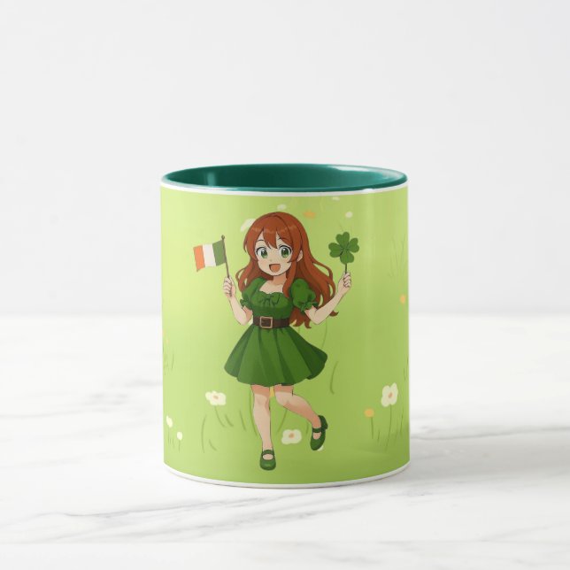 Cute anime redhead Saint Patrick's Day   Mug (Center)