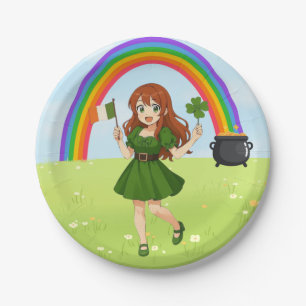 Cute anime redhead Saint Patrick's Day   Paper Plate