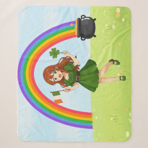 Cute anime redhead Saint Patrick's Day   Sherpa Blanket