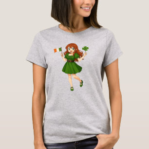 Cute anime redhead Saint Patrick's Day T-Shirt