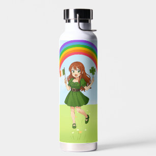 Cute anime redhead Saint Patrick's Day Water Bottle