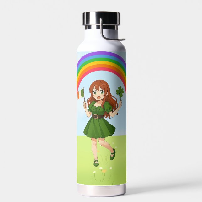 Cute anime redhead Saint Patrick's Day   Water Bottle (Left)