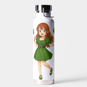 Cute anime redhead Saint Patrick's Day Water Bottle