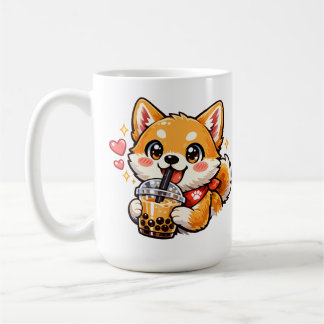 Cute Anime Shiba Inu Drinking Bubble Tea Kawaii Coffee Mug