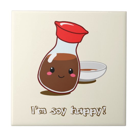 Cute Anime Soy Sauce "I'm soy happy!" Tile Zazzle.ca