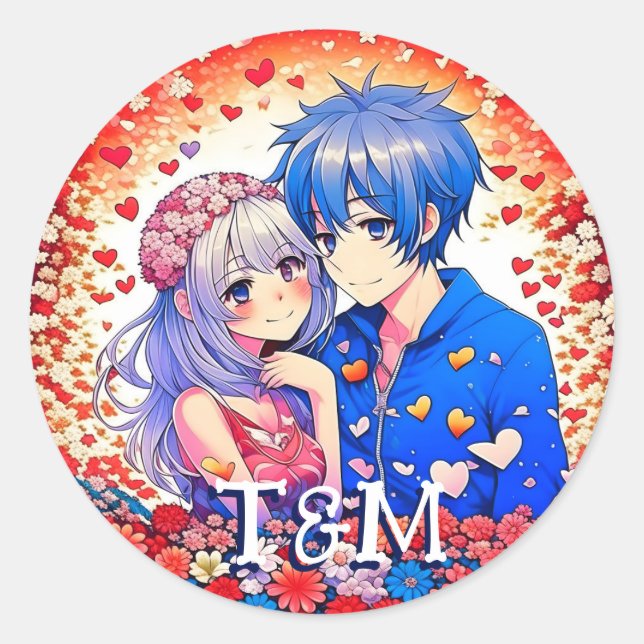 Cute Anime Themed Wedding  Classic Round Sticker (Front)