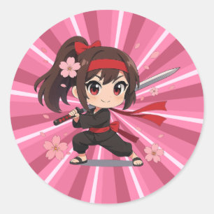 Cute anime warrior blossom girl classic round sticker