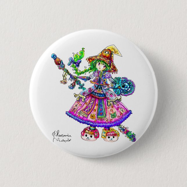 Cute Anime Witch Kawaii Halloween Magic Spell 2 Inch Round Button (Front)