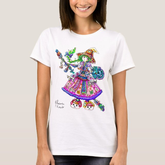 Cute Anime Witch Kawaii Halloween Magic Spell T-Shirt (Front)