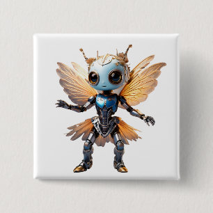 Cute Ant Girl Dancing Robot Pixie 2 Inch Square Button