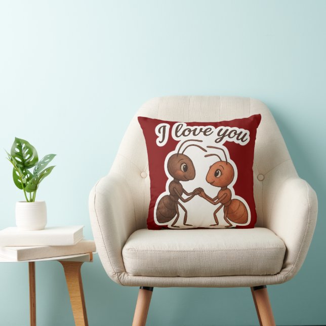 Cute Ant Love Sticker – Romantic Transparent Desig Throw Pillow (Chair)