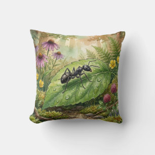 Cute Ant on a Leaf Tiny Insects  Throw Pillow