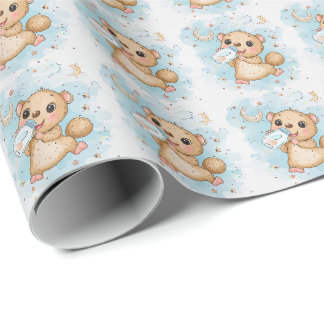 Cute Anteater Baby Pastel Watercolor Pattern Wrapping Paper