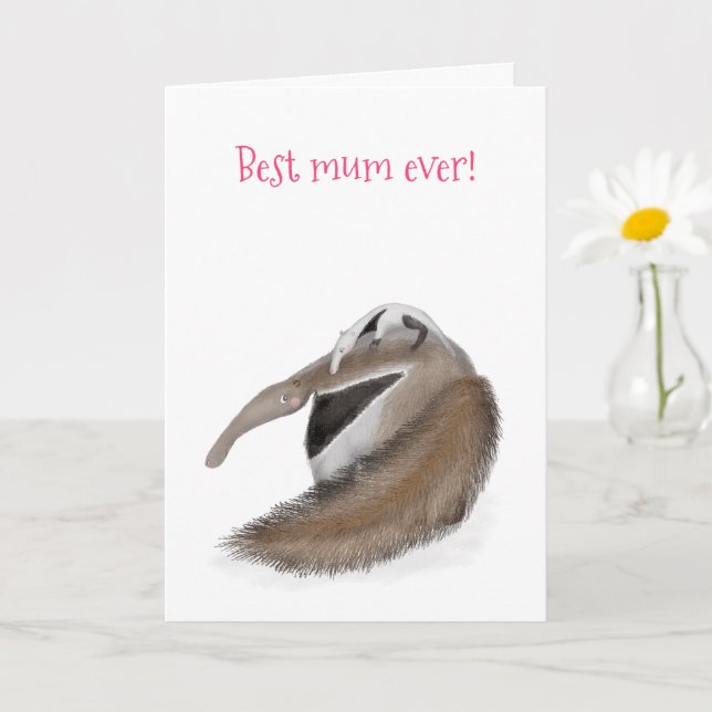 Cute anteater 'best mom ever' Mother's Day card (Small Plant)