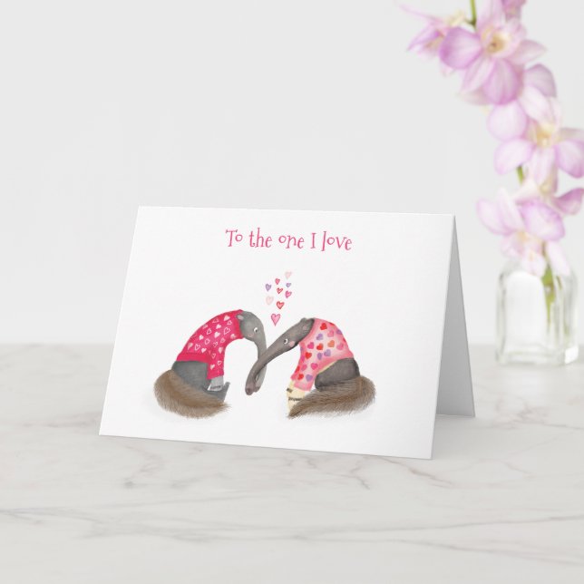 Cute anteaters in love Valentine's Day card (Orchid)