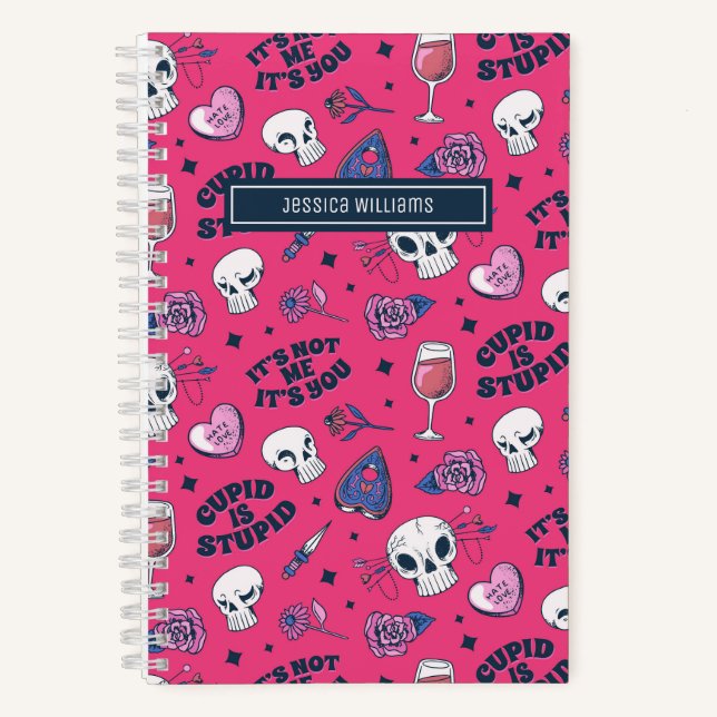 Cute Anti Valentine's Day Teen Doodle Pattern Pink Notebook (Front)