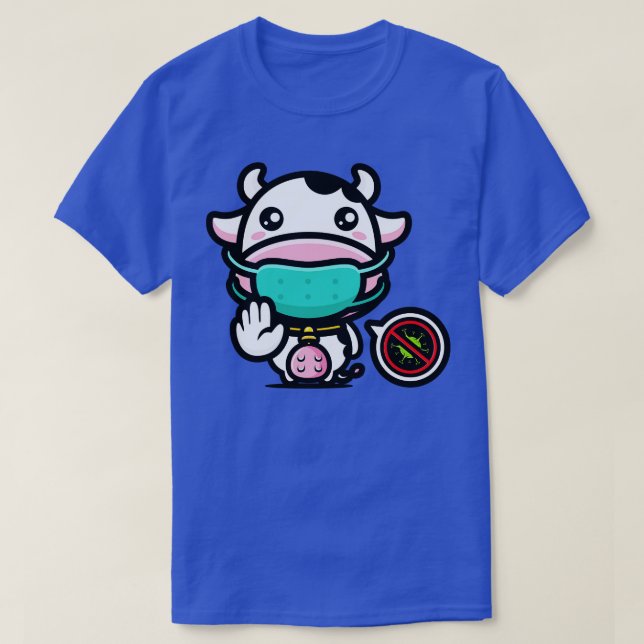 Cute AntiCovid Cow With Mouthguard T-Shirt (Design Front)