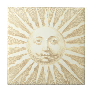Cute Antique Vintage Beige White Sun Face Tile