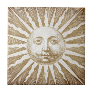 Cute Antique Vintage Beige White Sun Face Tile