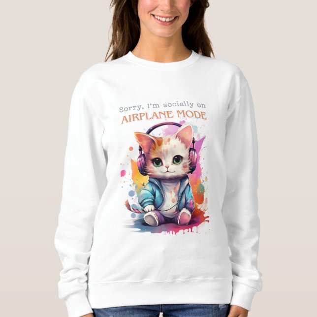 Cute antisociale Chat Sweatshirt blanc (Devant)