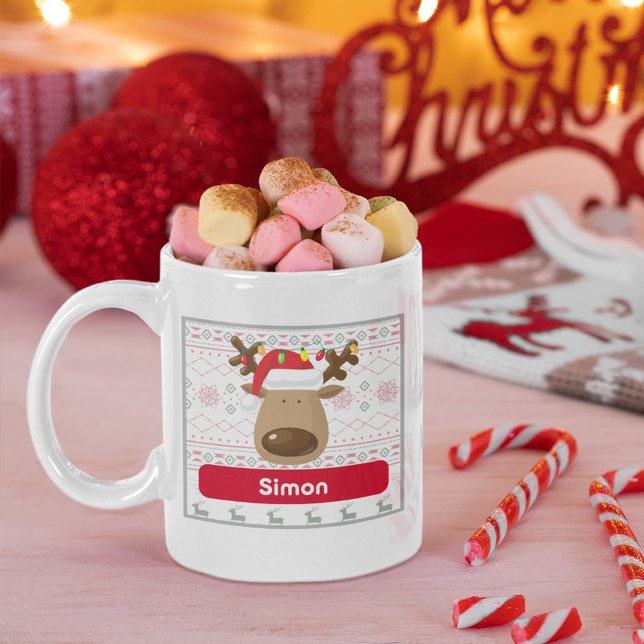 Cute Antlers Holiday Christmas Lights with Name Coffee Mug (Creator Uploaded)