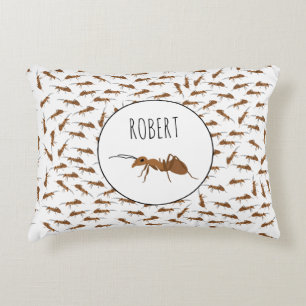 Cute Ants Pattern Custom Name Kids Accent Pillow