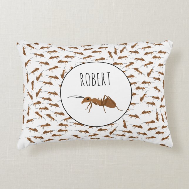 Cute Ants Pattern Custom Name Kids Accent Pillow (Front)