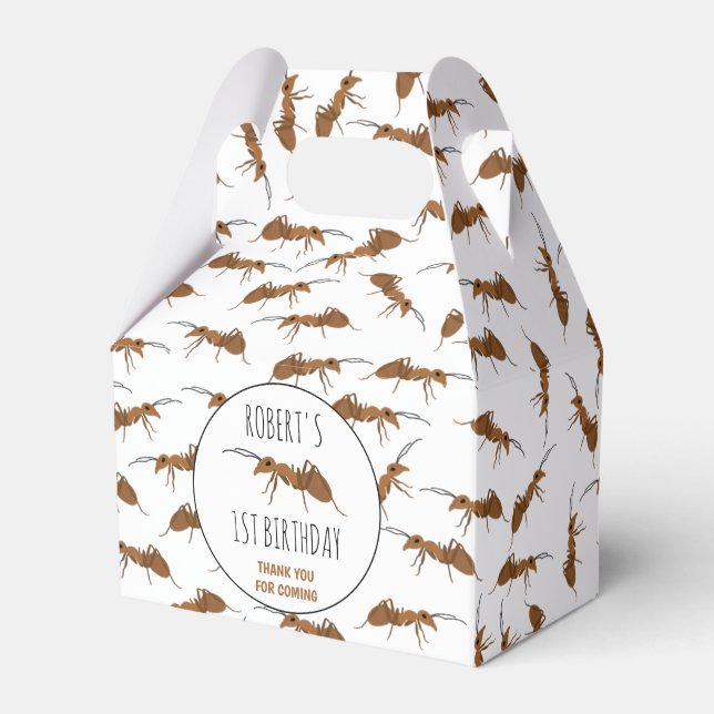 Cute Ants Pattern Custom Name Kids Birthday Party Favor Box (Front Side)