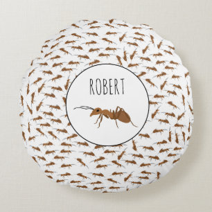 Cute Ants Pattern Custom Name Kids Round Pillow