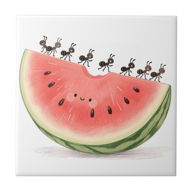 Cute Ants Watermelon Slice Tile (Front)