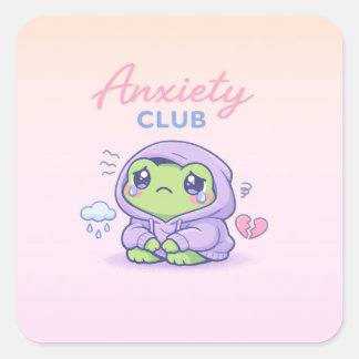 Cute Anxiety Club Frog Introvert Hoodie Cartoon Square Sticker