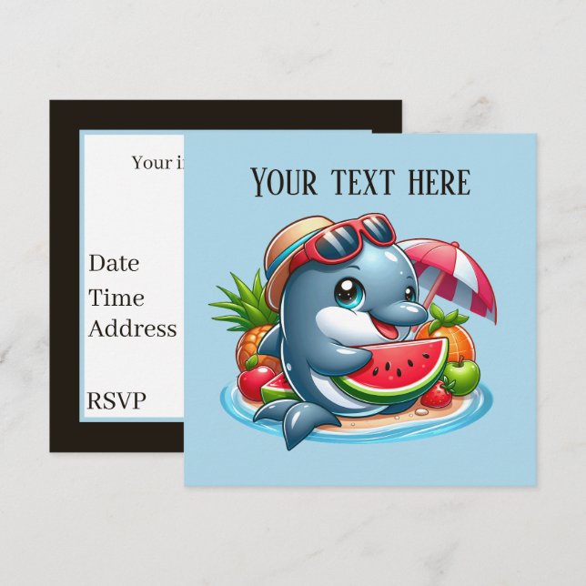 Cute any purpose beach party dolphin invitation (Front/Back)