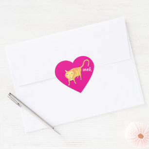 Cute Apathetic Orange Cat Heart Sticker