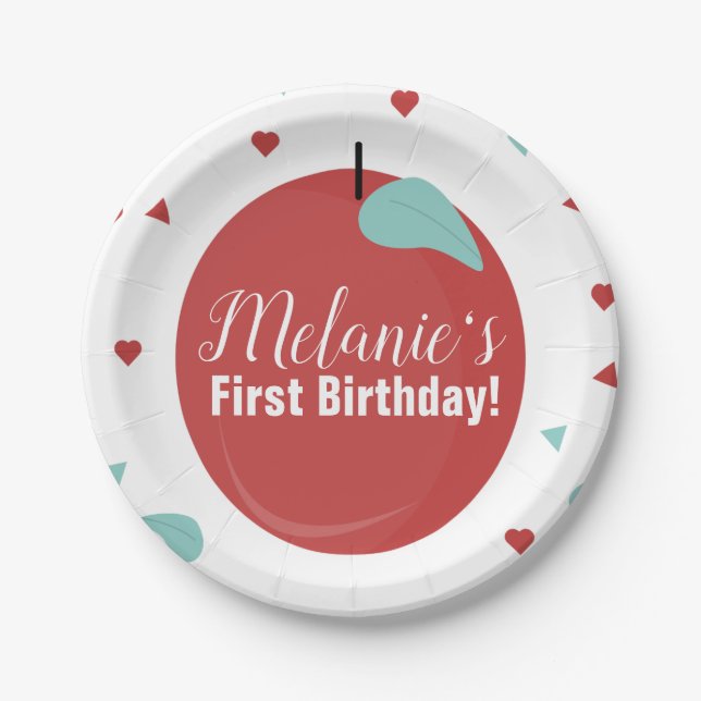 Cute Apple Confetti Birthday Party Paper Plate (Front)