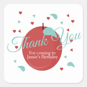 Cute Apple Confetti Birthday  Red Teal Square Sticker