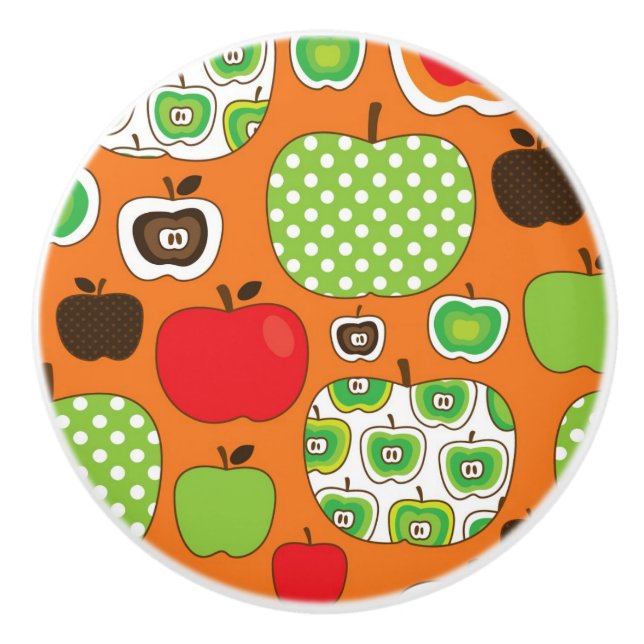 Cute apple illustration pattern ceramic knob (Front)