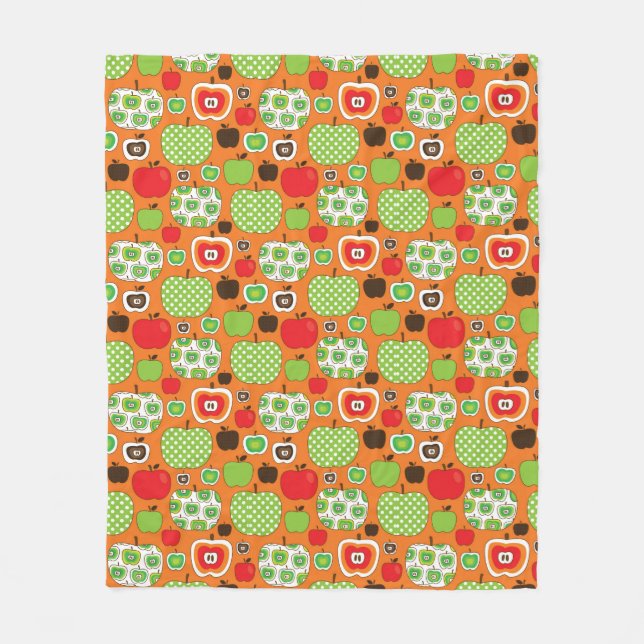 Cute apple illustration pattern fleece blanket (Front)