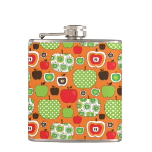 Cute apple illustration pattern hip flask