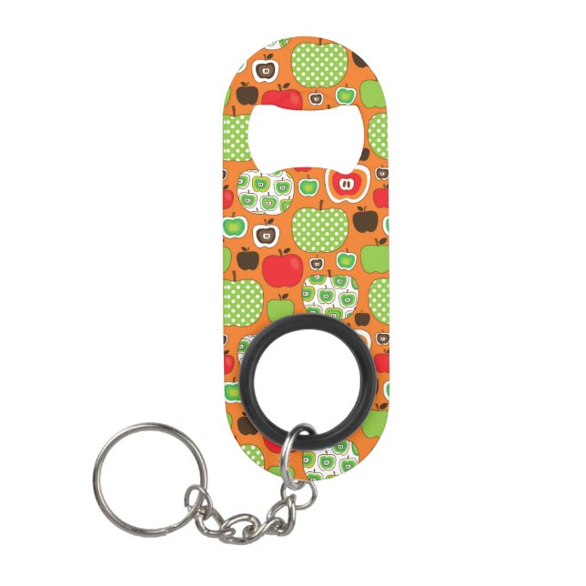 Cute apple illustration pattern keychain bottle opener (Front)