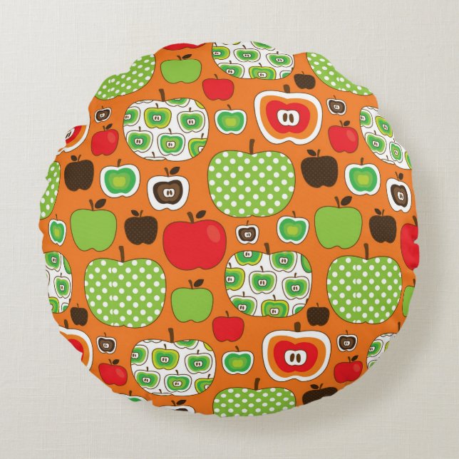 Cute apple illustration pattern round pillow (Front)