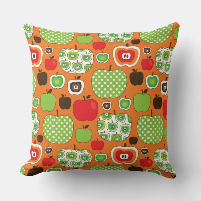 Cute apple illustration pattern throw pillow (Front)