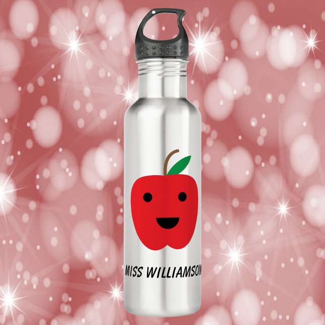 Cute Apple Kawaii Red Personalize 710 Ml Water Bottle (A water bottle with a cute red apple with a smile)