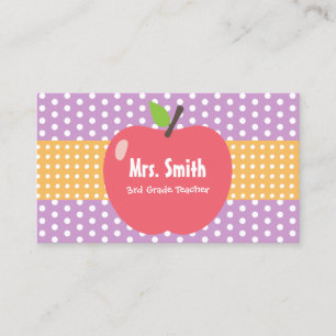 Cute Apple Lavender Dots Teacher Business Card