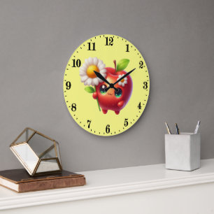 Cute apple lovers kitchen  large clock